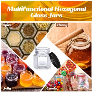 Nuogo 100 Pack 1.5oz Mini Hexagon Glass Jars Bulk for Wedding Small Honey Jars with Lids Spice Jars Canning Jars Mason Jars for Gifts Candy Honey Wedding Party Favors DIY Crafts(Black)