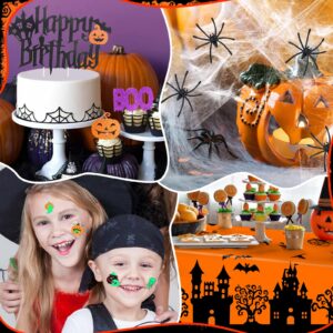 Halloween Birthday Party Decorations Supplies Include Halloween Birthday Banner Fringe Curtain Tablecloth Spider Web Cake Topper Tattoo Stikers for Halloween Themed Birthday Party Decorations