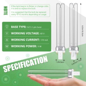 Kittmip UV Light Bulbs 9 Watt UV-C G23 2 Pin Base Bulb Replacement Lamp Air Purifiers Replace UV Bulb Compatible with UVE9 CF400 CF500 UVCP-9 JUP-01 303B 304B D200 R18 R18D R2000 (4 Pieces)