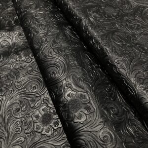 Tooled Faux Leather Western Cowboy, Embossed Vinyl, Craft DIY and Upholstery Pleather Fabric - by The Yard (Black) 54 Inches