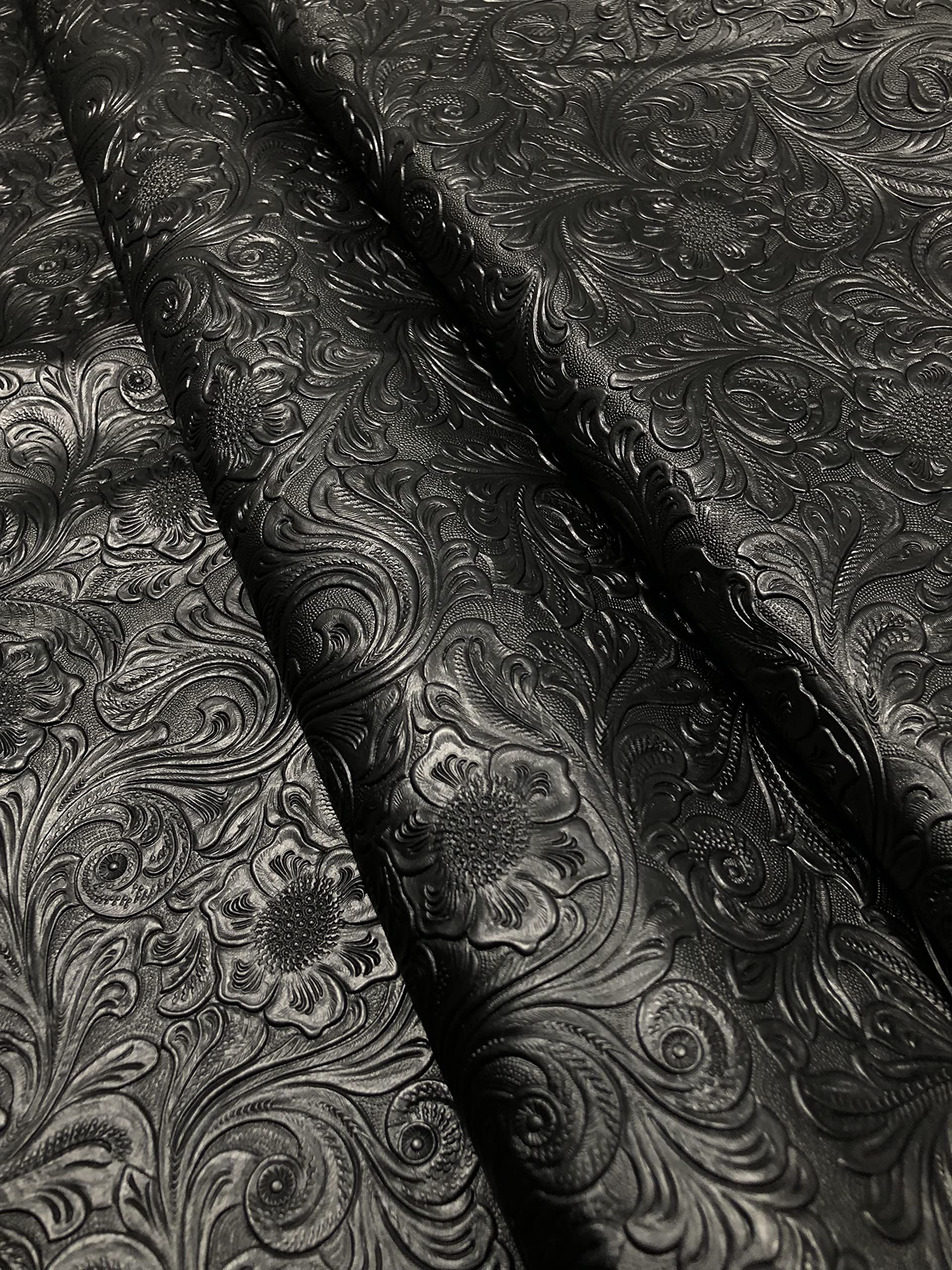 Tooled Faux Leather Western Cowboy, Embossed Vinyl, Craft DIY and Upholstery Pleather Fabric - by The Yard (Black) 54 Inches