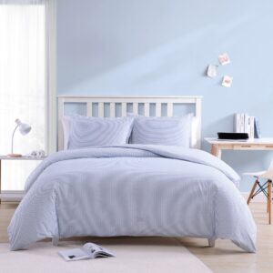 poppy & fritz- king duvet cover set, cotton reversible bedding with matching sham(s), casual home décor (oxford stripe blue, king)