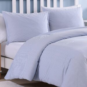 Poppy & Fritz- King Duvet Cover Set, Cotton Reversible Bedding with Matching Sham(s), Casual Home Décor (Oxford Stripe Blue, King)