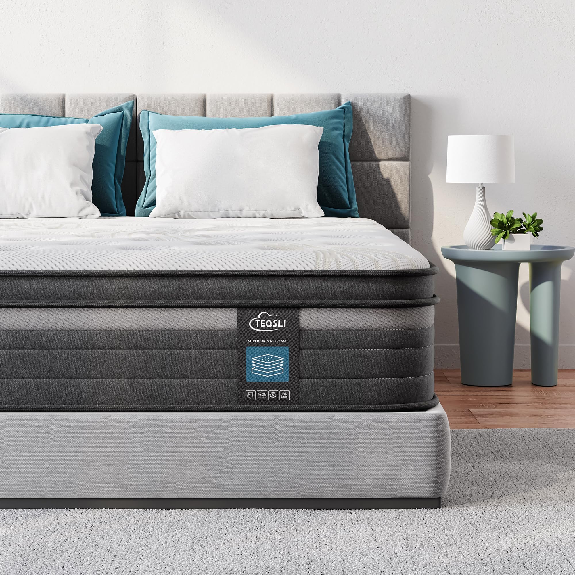 TEQSLI Twin Mattress, 12 Inch Gel Memory Foam Hybrid Mattress in a Box, Medium Firm Pocket Innerspring for Pressure Relief and Cooling Sleep, CertiPUR-US Certified, 10-Year Support (TSA30T-US)