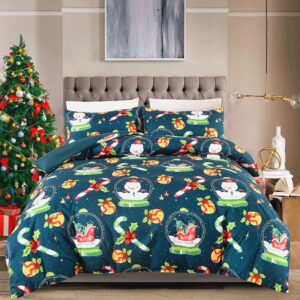 Caurbed Christmas Bedding Christmas Duvet Cover mit 2 Pillowcases Snowman Santa Claus Print Duvet Cover Microfiber Christmas Decoration (Queen, 03)