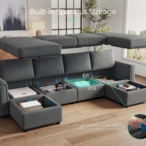 LINSY HOME Modular Sectional Sofa, Convertible U Shaped Sofa Couch with Storage, Memory Foam, Modular Sectionals with Ottomans, 6 Seat Sofa Couch with Chaise for Living Room, Dark Grey