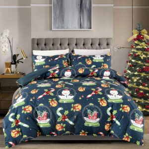 Caurbed Christmas Bedding Christmas Duvet Cover mit 2 Pillowcases Snowman Santa Claus Print Duvet Cover Microfiber Christmas Decoration (Queen, 03)