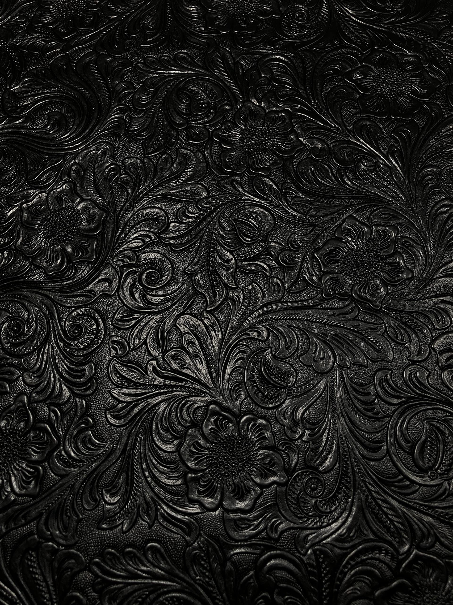 Tooled Faux Leather Western Cowboy, Embossed Vinyl, Craft DIY and Upholstery Pleather Fabric - by The Yard (Black) 54 Inches