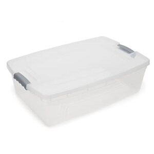 home basics plastic storage box with handle, clear | locking tabs | stackable storage | easily see contents (30 liter rectangle)