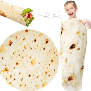 Acteb Burrito Tortilla Blanket Gifts for Kids Teens 60in, 300GSM Double Sided Print Novelty Soft Flannel Wrap Round Throw Blankets Home Decor Food Taco