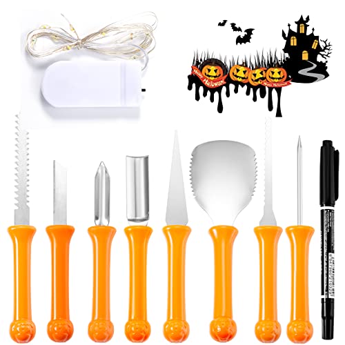 YUET 21PCS Halloween Pumpkin Carving Kit, Professional Sculpting Tools Carving Set, Heavy Duty Stainless Steel, w/Stickers Carrying Bag, for Halloween Decorations Jack-O-Lanterns LED Pumpkin Light