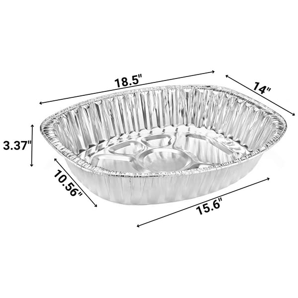 Nicole Fantini Disposable & Durable Extra Large Oval Turkey Roaster Aluminum Pan For Thanksgiving - 100% Recyclable : Perfect for, Baking & Roasting - Along With One Free 3pcs of Basting Set : 2 Pans