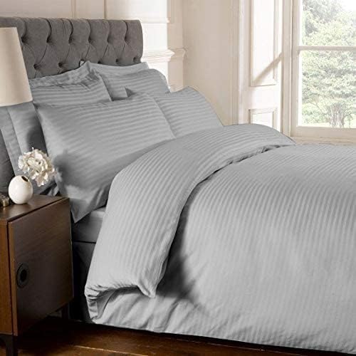 Comfort Beddings Premium Duvet Cover Set with Zipper & Corner Ties 800TC 100% Organic Cotton 3pc Duvet Cover Set Super King Size Hotel Quality Quilt Cover (Superking (98 x 108 Inch), Silver Stripe)