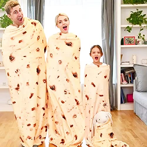 Acteb Burrito Tortilla Blanket Gifts for Kids Teens 60in, 300GSM Double Sided Print Novelty Soft Flannel Wrap Round Throw Blankets Home Decor Food Taco