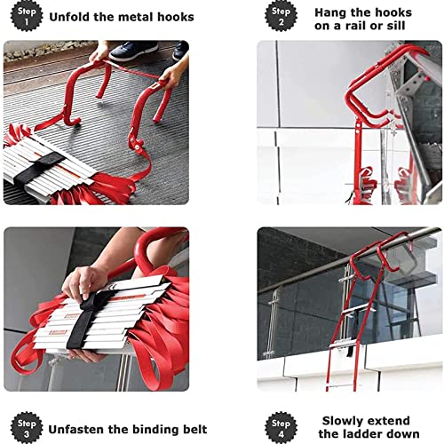 Niczu Metal Fire Escape Ladder with Anti-Slip Rungs for Home Use, Portable Emergency Escape Safety Ladder from Balcony, Withstand Weight up to 992 lbs,10M/32FT