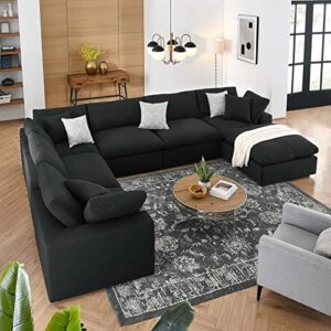 modway commix modular sofa, u shaped reclining sectional, black fabric