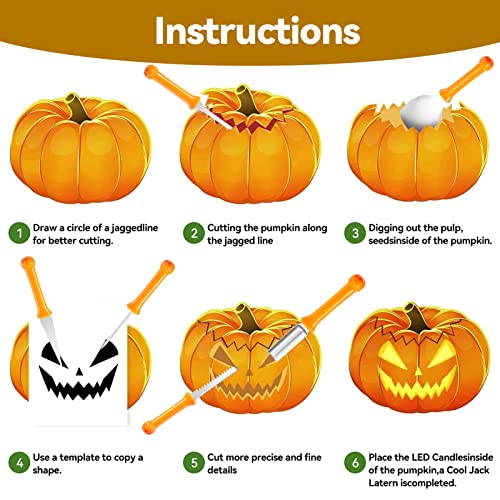 YUET 21PCS Halloween Pumpkin Carving Kit, Professional Sculpting Tools Carving Set, Heavy Duty Stainless Steel, w/Stickers Carrying Bag, for Halloween Decorations Jack-O-Lanterns LED Pumpkin Light