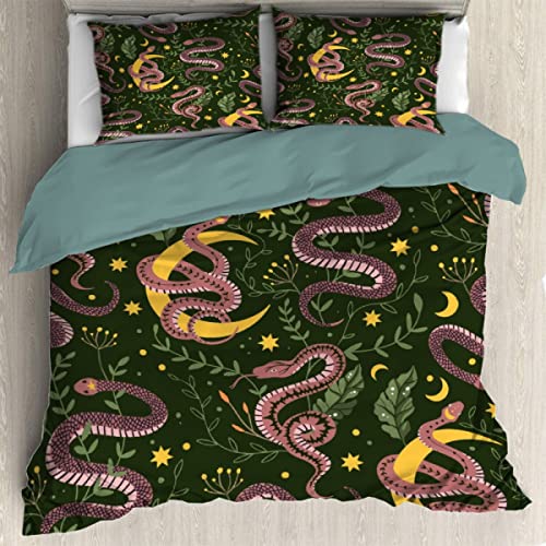 Darani Snake and Moon Celestial Magic 1 Duvet Cover Queen 90 x 90 in Ultra Soft Washed Microfiber Comforter Cover Sets 3 Pieces (1 Duvet Cover + 2 Pillow Shams)