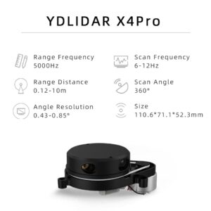 youyeetoo YDLIDAR X4 Pro 360 Degree, 2D Laser Range Lidar Scanner, Triangular Ranging 10 Meters Scanning Radius, for Arduino Raspberry pi Obstacle Avoidance and Navigation of Robots