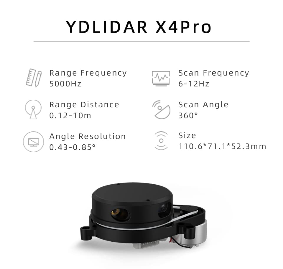 youyeetoo YDLIDAR X4 Pro 360 Degree, 2D Laser Range Lidar Scanner, Triangular Ranging 10 Meters Scanning Radius, for Arduino Raspberry pi Obstacle Avoidance and Navigation of Robots