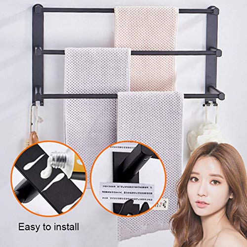 KUYT Towel Rail 3-Tier Bath Towel Rack with Hooks 40Cm Space Aluminum Wall Mounted Towel Holder Towel Bar Rail for Kitchen Bathroom Toilet Hotel Office/40Cm