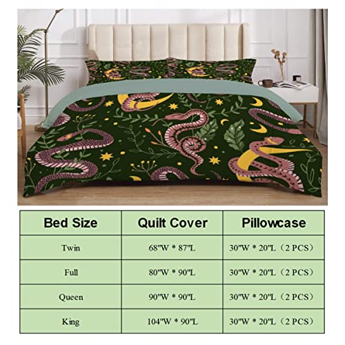 Darani Snake and Moon Celestial Magic 1 Duvet Cover Queen 90 x 90 in Ultra Soft Washed Microfiber Comforter Cover Sets 3 Pieces (1 Duvet Cover + 2 Pillow Shams)