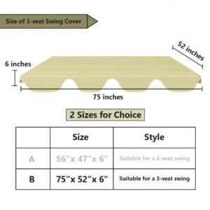 Patio Waterproof Swing Canopy Cover - 600D Oxford Tarp Outdoor Garden Swing Protective Replacement Top Tent (75"x 52"x 6")