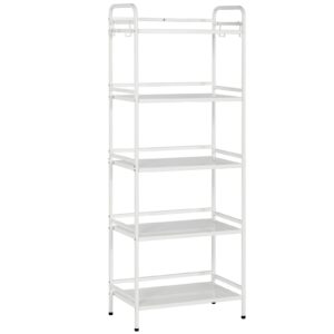 hdani 5-tier standing storage shelf, utility shelves for storage, multifunctional metal storage rack for kitchen, garage, office, bedroom (white, 23.6''wx13.8''dx63''h)