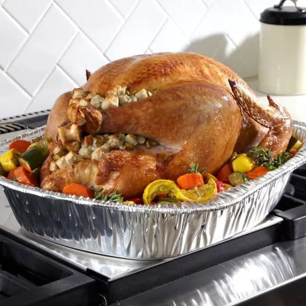 Nicole Fantini Disposable & Durable Extra Large Oval Turkey Roaster Aluminum Pan For Thanksgiving - 100% Recyclable : Perfect for, Baking & Roasting - Along With One Free 3pcs of Basting Set : 2 Pans