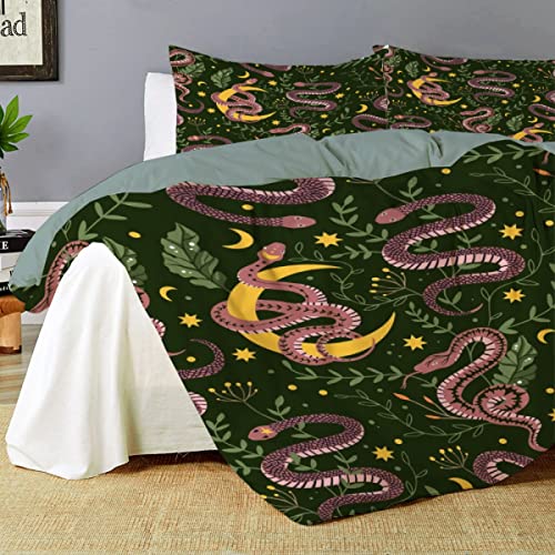 Darani Snake and Moon Celestial Magic 1 Duvet Cover Queen 90 x 90 in Ultra Soft Washed Microfiber Comforter Cover Sets 3 Pieces (1 Duvet Cover + 2 Pillow Shams)