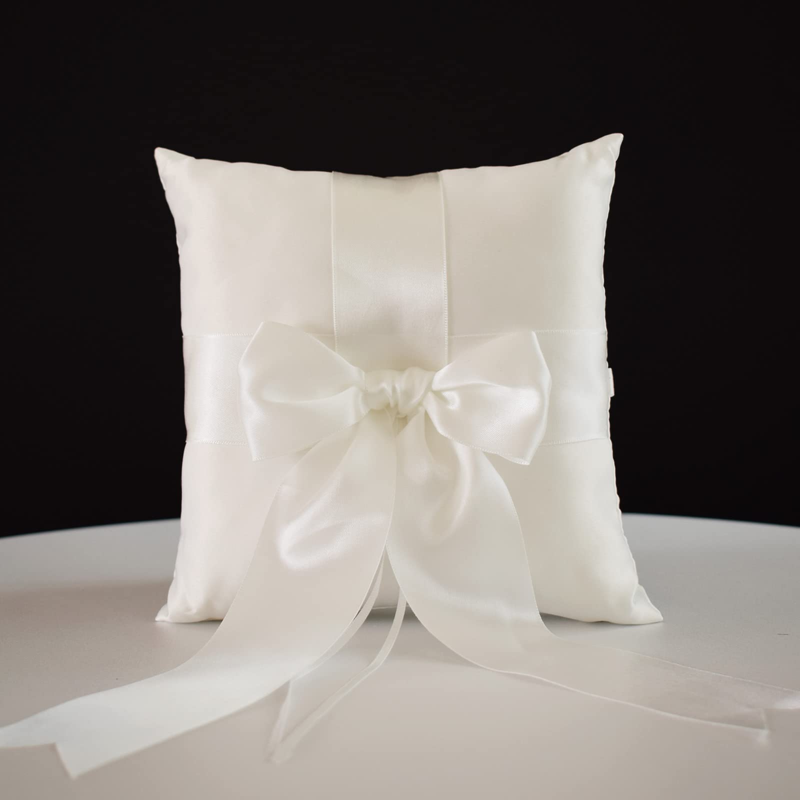 STAFUNI Wedding Ring Pillow, Ivory Ring Bearer Pillow, Simple Collection of Big Bow, Ring Bearer Holder for Wedding Party Ceremony