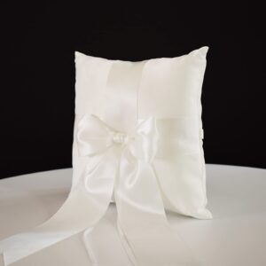 STAFUNI Wedding Ring Pillow, Ivory Ring Bearer Pillow, Simple Collection of Big Bow, Ring Bearer Holder for Wedding Party Ceremony