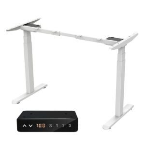 ergomore dual motor 3 stage electric standing desk frame, adjustable desk legs with 3 memory height settings and 2 usb ports, heavy duty sit stand desk for 74.8 inch desktop (white frame only)