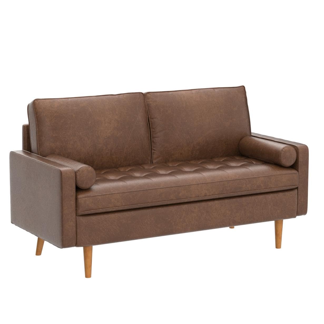 XIZZI Rivet Aiden Mid-Century Modern Loveseat Sofa with Square Arm and Wood Grain Legs for Living Room,69.68" W Dark Brown