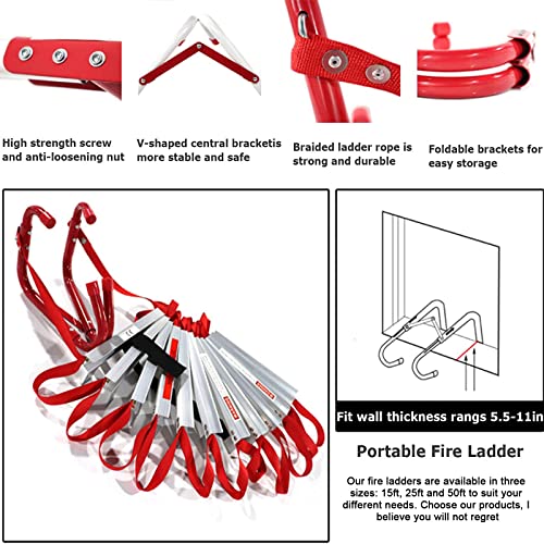 Niczu Metal Fire Escape Ladder with Anti-Slip Rungs for Home Use, Portable Emergency Escape Safety Ladder from Balcony, Withstand Weight up to 992 lbs,10M/32FT