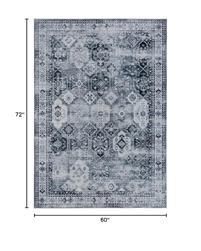 DECOMALL BAOLA Vintage Area Rugs, Traditional Carpet for Bedroom Foyer Laundry Room, Gray-Blue 4'x6'