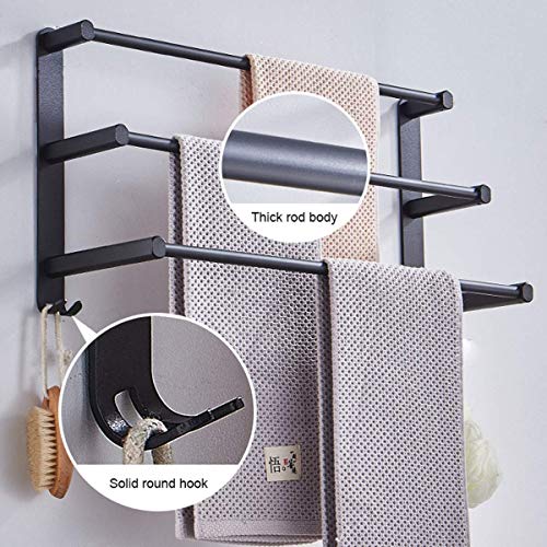 KUYT Towel Rail 3-Tier Bath Towel Rack with Hooks 40Cm Space Aluminum Wall Mounted Towel Holder Towel Bar Rail for Kitchen Bathroom Toilet Hotel Office/40Cm