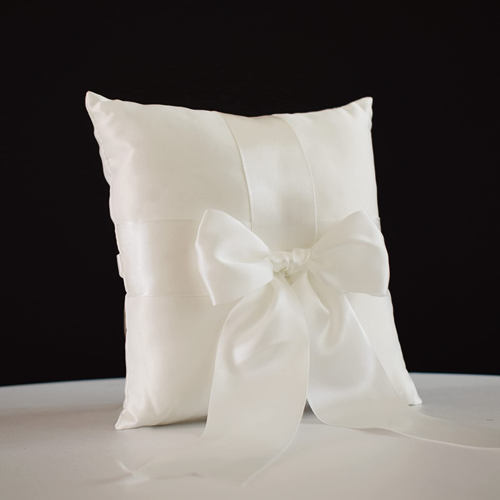 STAFUNI Wedding Ring Pillow, Ivory Ring Bearer Pillow, Simple Collection of Big Bow, Ring Bearer Holder for Wedding Party Ceremony