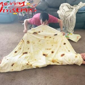 Acteb Burrito Tortilla Blanket Gifts for Kids Teens 60in, 300GSM Double Sided Print Novelty Soft Flannel Wrap Round Throw Blankets Home Decor Food Taco