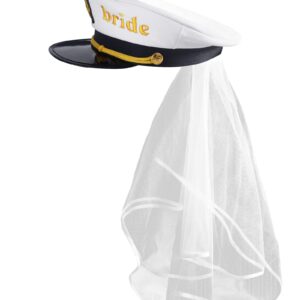 MGupzao Bride Sailor Hat, Nautical Costume Headwear for Wedding, Bachelorette Party, Beach Party, Bridal Party Gift and Decoration, One Size Fits All, White Veil Included