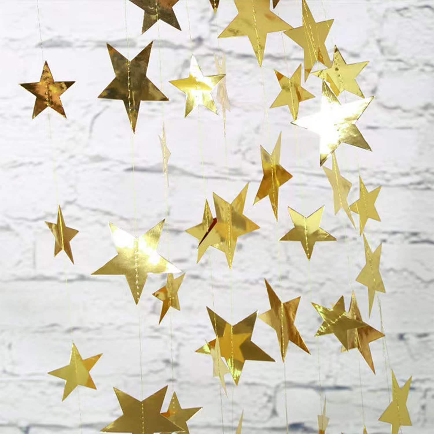 Yzurbu Gold Star Garland, 78 Feet Double Side Hanging Sparkly Paper Star Banner Decorations for Birthday Wedding Engagement Baby Shower Christmas Holiday Party