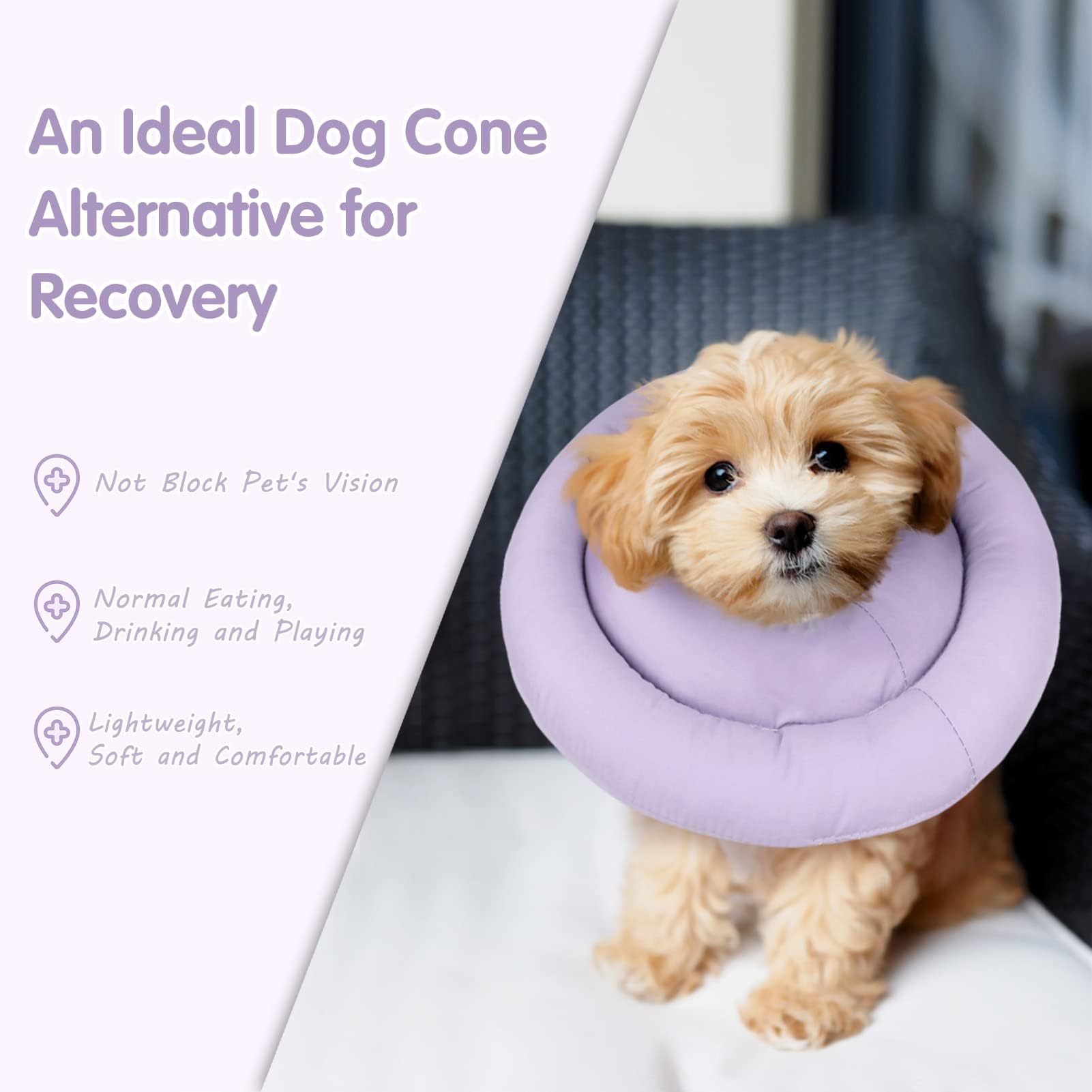 AOFITEE Dog Cone Collar Soft, Protective Dog Recovery Collar Pet Neck Donut E-Collar After Surgery, Comfy Water-Resistant Adjustable Elizabethan Collar for Cats Small Medium Dogs, Anti Licking