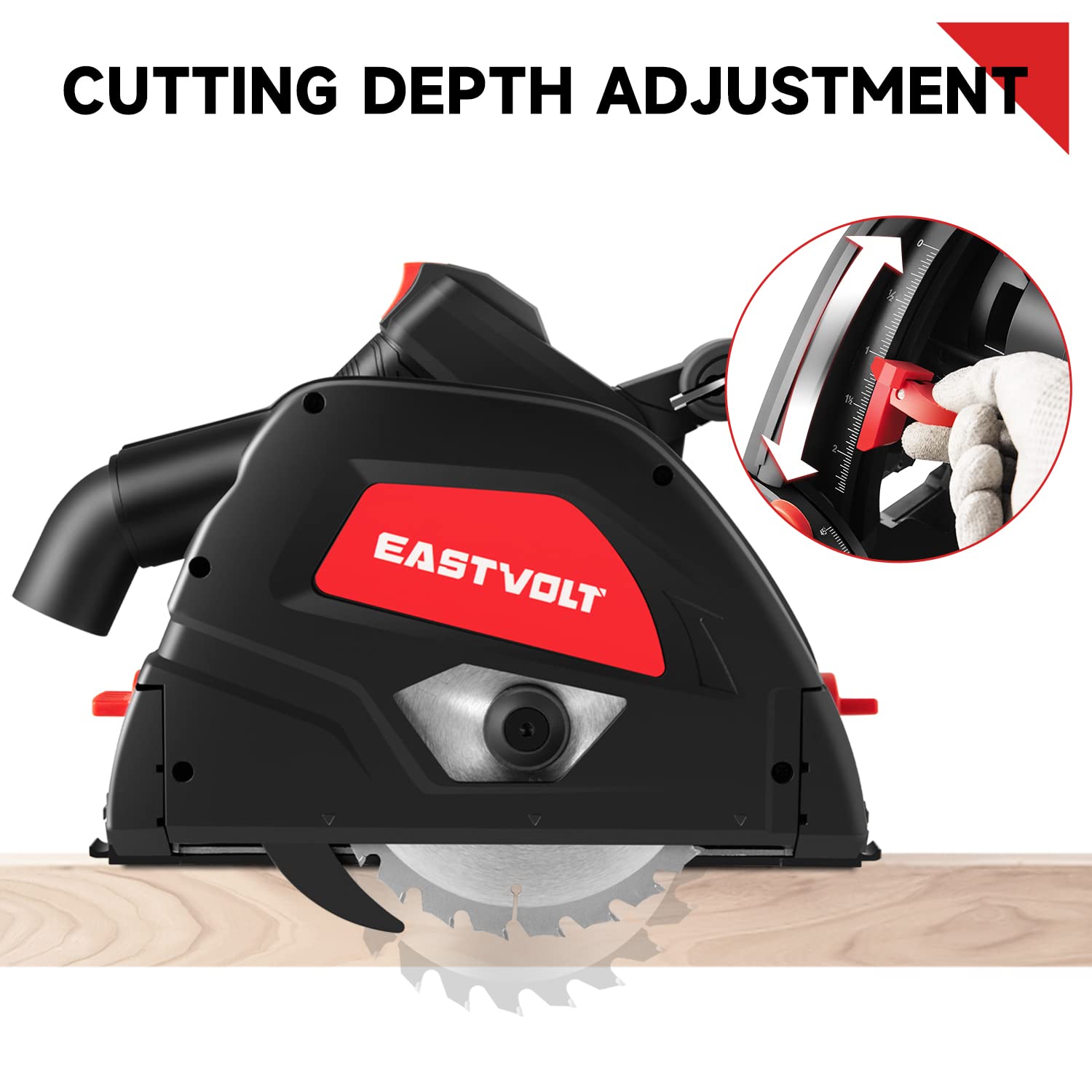 Eastvolt 6-1/2" Plunge-cut Track Saw, 0-45°Bevel Adjustment, 5500RPM Plunge Circular Saw for Wood Cutting