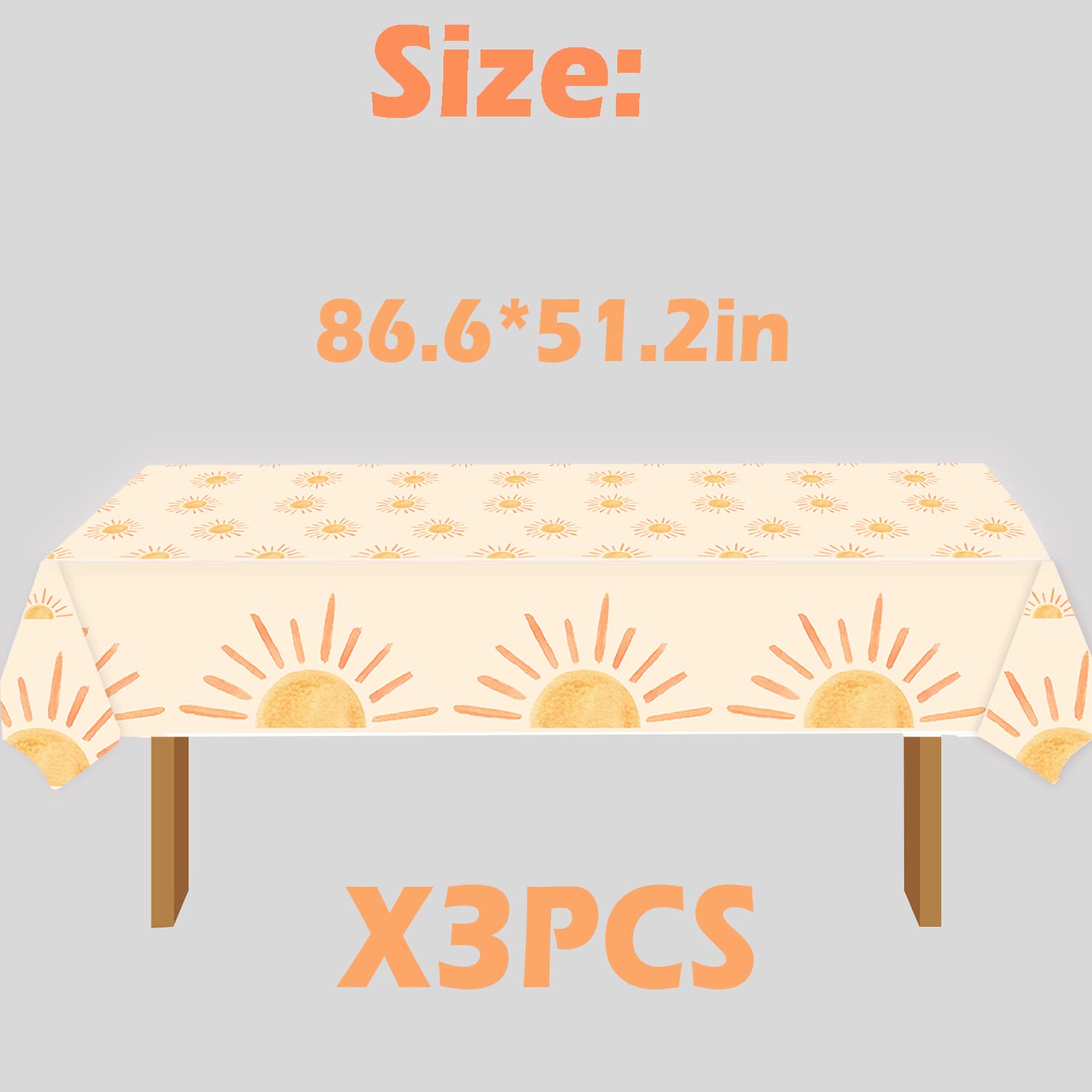 BIGKEOKI 3pcs Boho Themed Sunshine Birthday Party Tablecloths Boho Party Decorations First Trip Inspired The Sun Birthday Decorations Boho Hippie Sunshine Sun Baby Shower Party Supplies Decorations