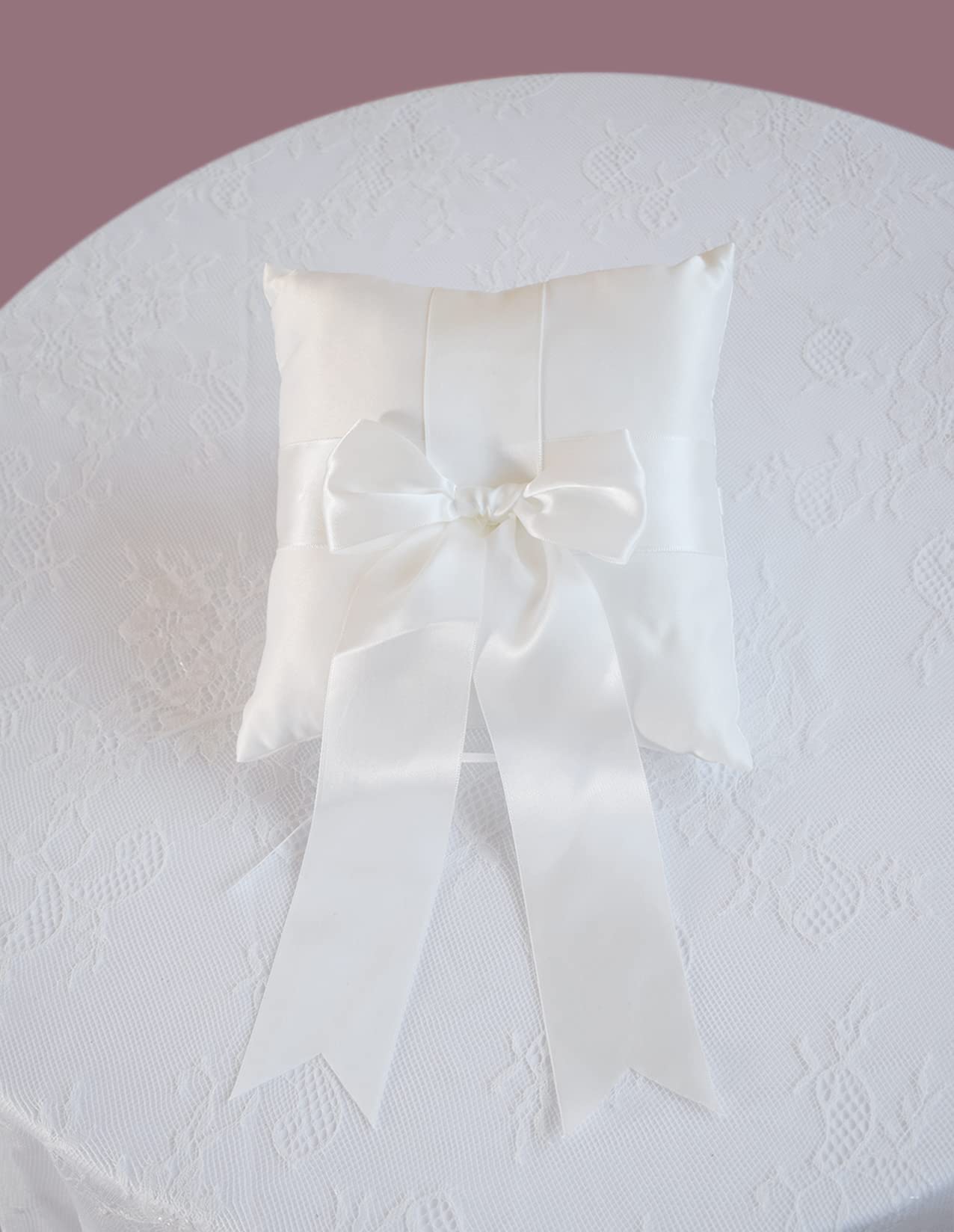 STAFUNI Wedding Ring Pillow, Ivory Ring Bearer Pillow, Simple Collection of Big Bow, Ring Bearer Holder for Wedding Party Ceremony