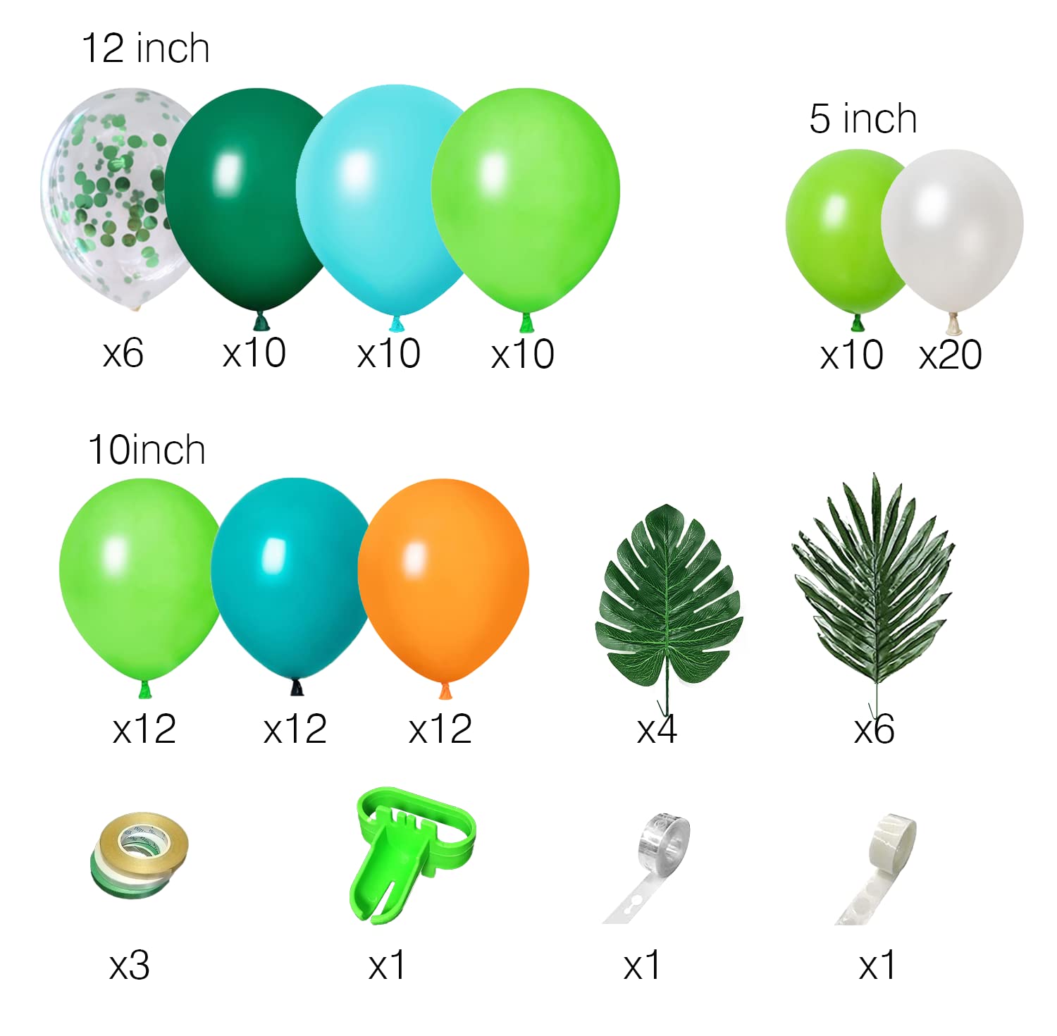 XIRUISHEN 118 PCS Tropical Forest Balloon Arch Garland Kit, Green Confetti Balloon Palm Leaf Hawaiian Theme Graduation Ceremony Anniversary Celebration Birthday Party Wedding Decorations