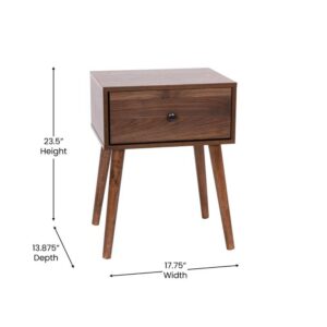 Flash Furniture Hatfield Mid-Century Modern Wood Nightstand - Dark Walnut Wood Grain Finish - Soft Close Storage Drawer - Side Accent or End Table