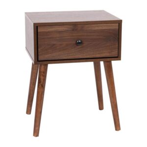 flash furniture hatfield mid-century modern wood nightstand - dark walnut wood grain finish - soft close storage drawer - side accent or end table