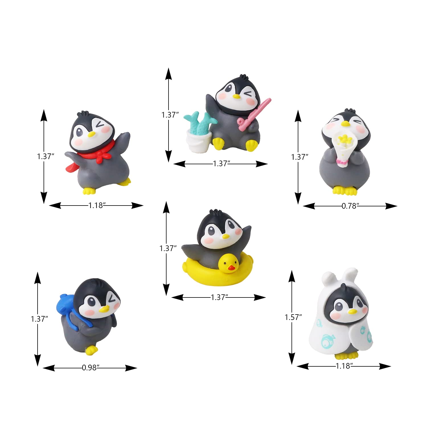 6Pack Mini Cute Penguin Figures Cake Toppers,Lovely Penguin Characters Toys Miniature Fairy Garden Decor for Kids Birthday Baby Shower Party Automobile Decoration