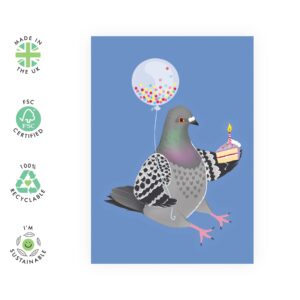 CENTRAL 23 Hilarious Birthday Cards for Him Her - Men Women - 'Pigeon Party' - Bird Animal Streets - Comes With Stickers Vegan Ink